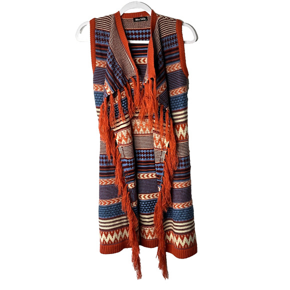 Vintage Open Front Waterfall Sweater Vest Cardigan Fall Knit Boho Western Small - Picture 1 of 4